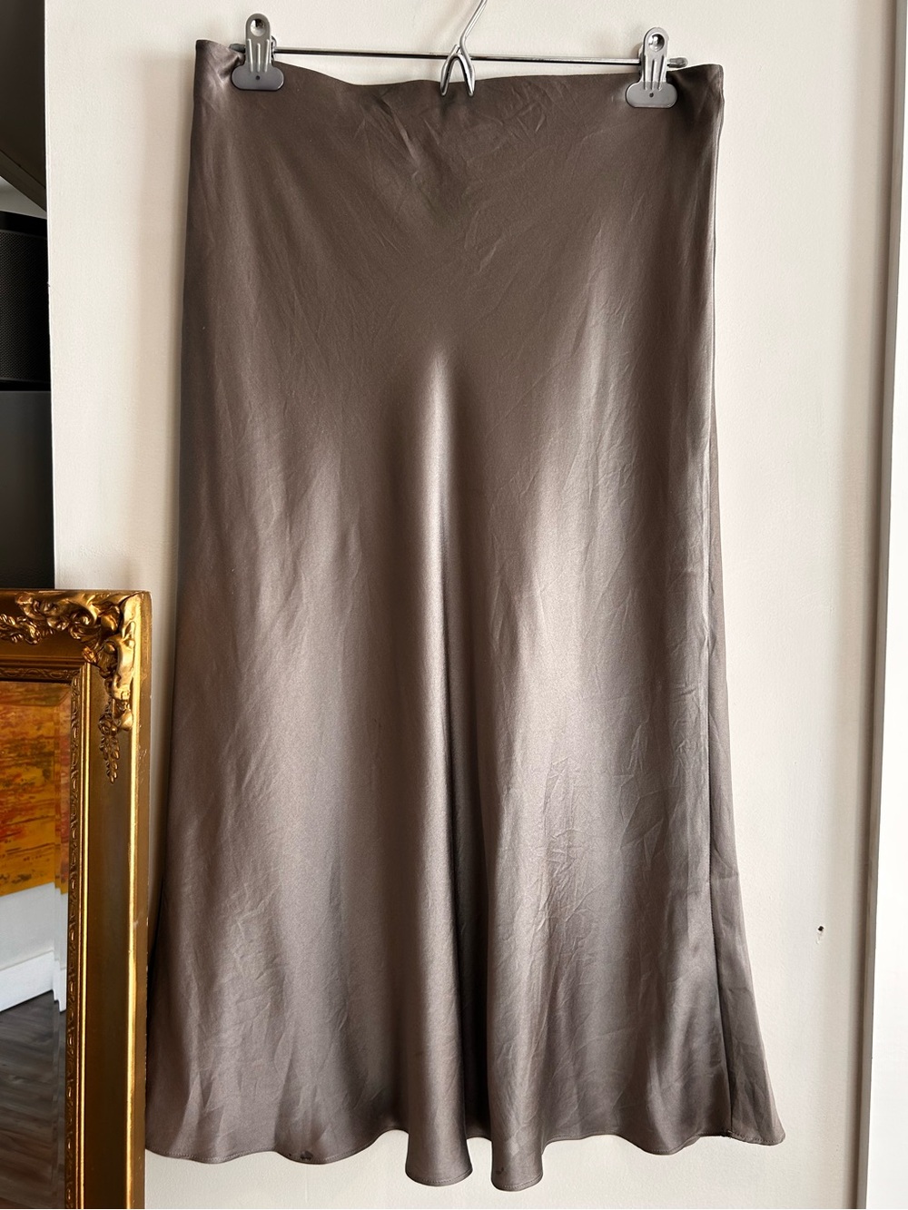 Quince 100% Washable Silk Maxi Skirt Morel Grey Size Large